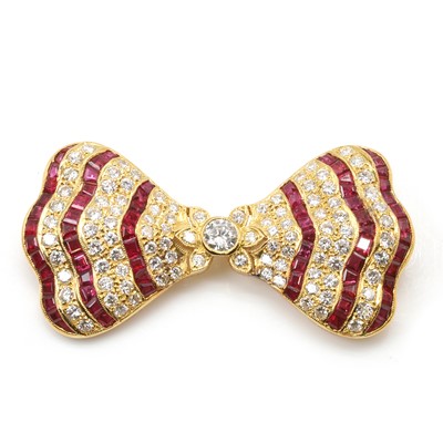 Lot 66 - A ruby and diamond bow brooch