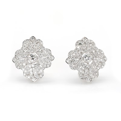 Lot 181 - A pair of diamond plaque earrings