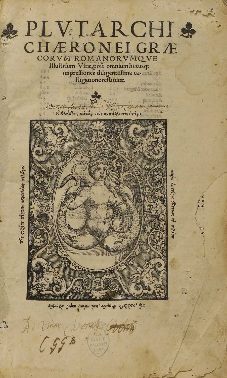 Lot 261 - 1538- Plutarch: PLUTARCO: Graecorum Romanorumque illustrium vitae.