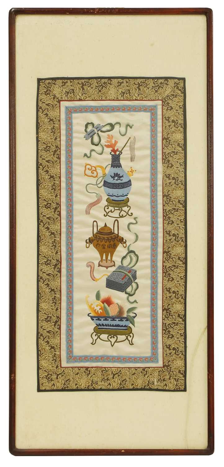 Lot 80 - A Chinese embroidered silk panel