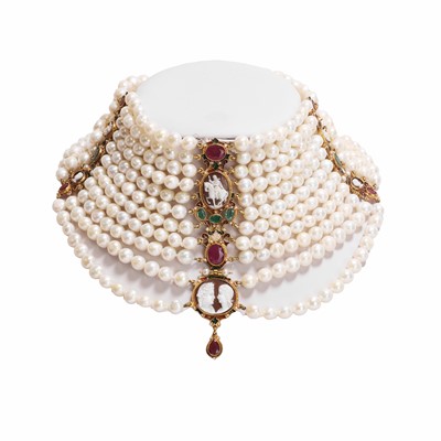 Lot 148 - A cultured pearl and gemstone set necklace, by Percossi Papi for Angela Puttini