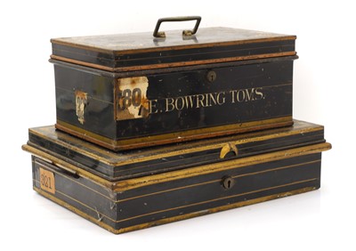 Lot 309 - A collection of three toleware deed boxes