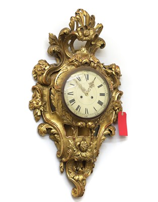 Lot 213 - A large Louis XV style giltwood cartel clock