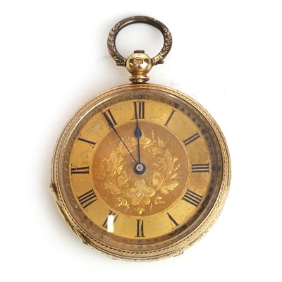 Lot 1294 - A gold key wind open faced fob watch