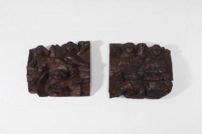 Lot 117 - Two carved oak ecclesiastical relief panels