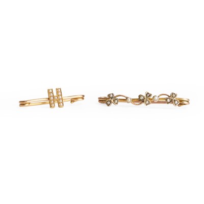 Lot 1170 - Two split pearl bar brooches