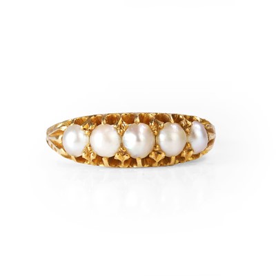 Lot 1012 - A late Victorian split pearl five stone ring