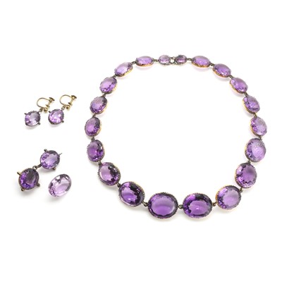 Lot 12 - A Victorian amethyst rivière necklace and earrings set