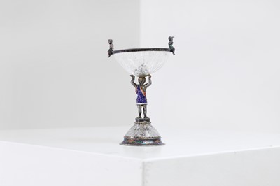 Lot 94 - A silver, enamel and rock crystal miniature pedestal cup