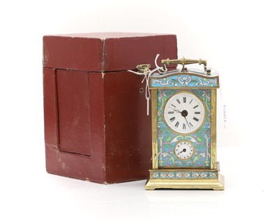 Lot 208 - A champleve enamel carriage clock