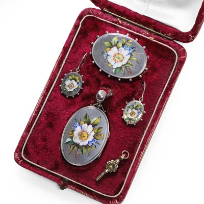 Lot 1024 - A Victorian silver enamel demi-parure