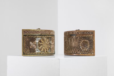 Lot 378 - A near pair of George III-style paper scroll tea caddies