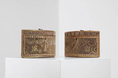 Lot 378 - A near pair of George III-style paper scroll tea caddies