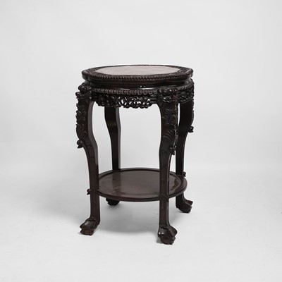 Lot 72 - A Chinese carved wood and marble inset stand