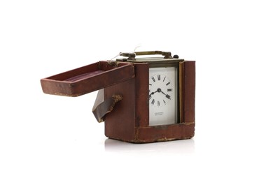 Lot 201 - A French brass cased carriage timepiece