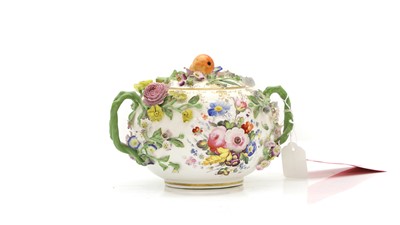 Lot 101 - A Staffordshire twin handled porcelain dish and cover
