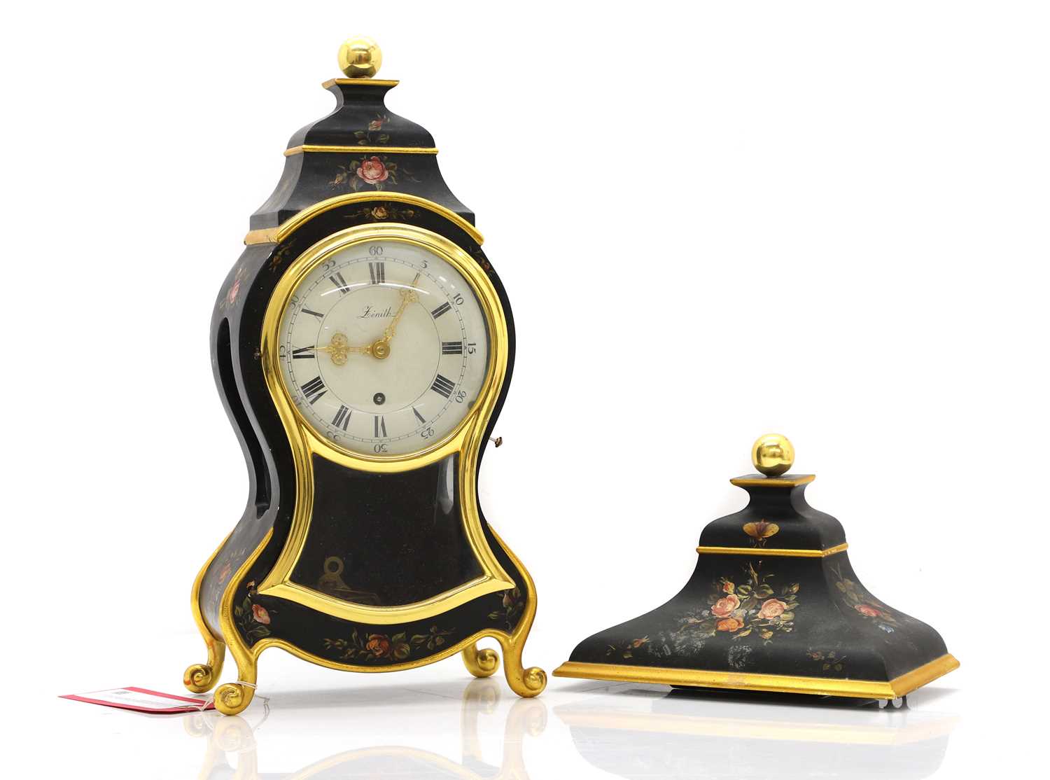 Lot 202 - An 18th century style black lacquer cased bracket timepiece