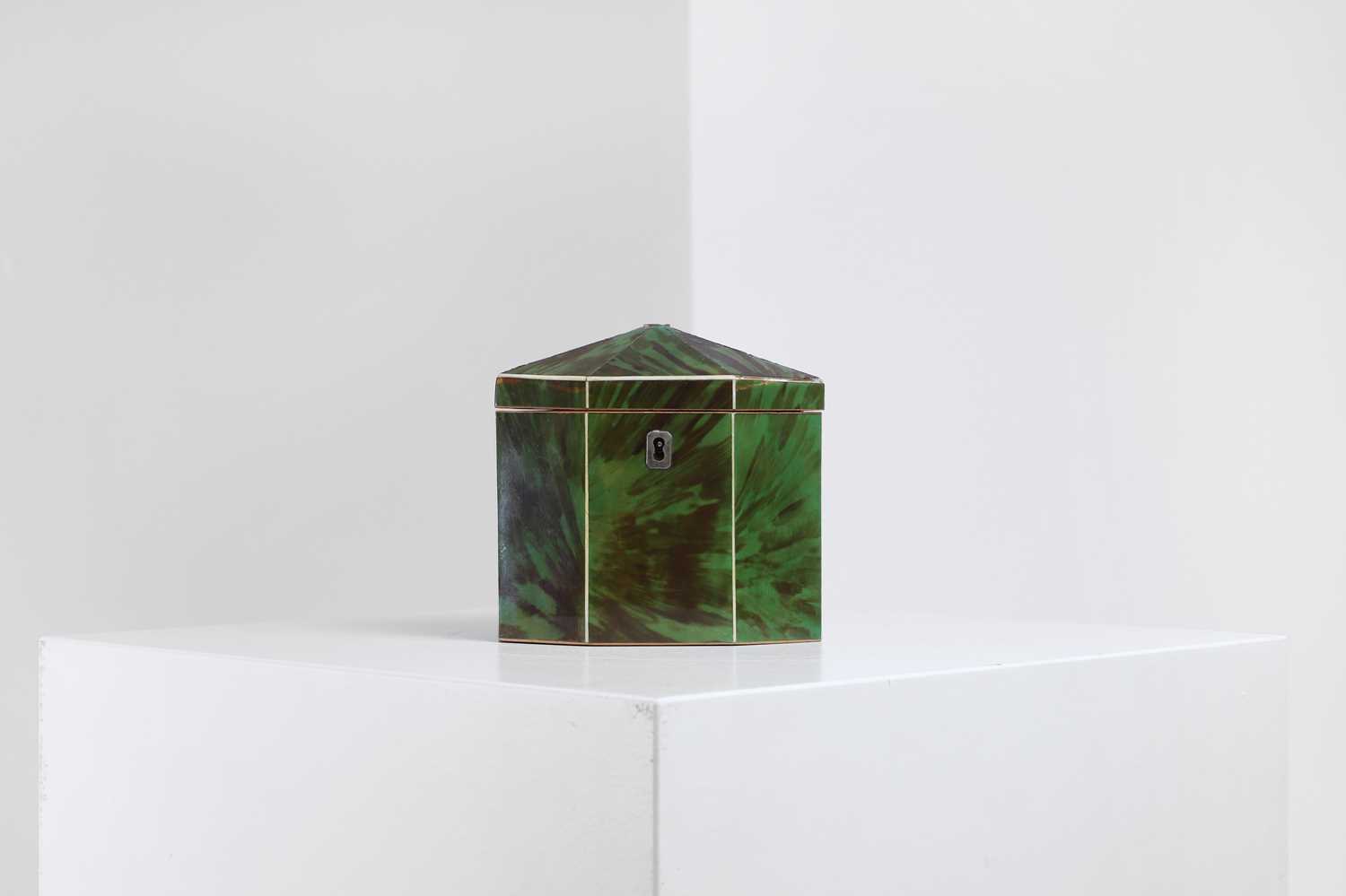 Lot 365 - A George III green-stained tortoiseshell and ivory tea caddy