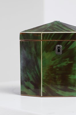 Lot 365 - A George III green-stained tortoiseshell and ivory tea caddy