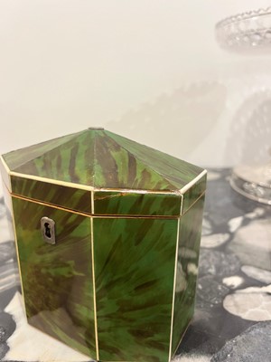 Lot 365 - A George III green-stained tortoiseshell and ivory tea caddy