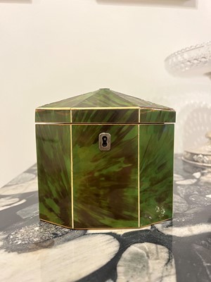 Lot 365 - A George III green-stained tortoiseshell and ivory tea caddy
