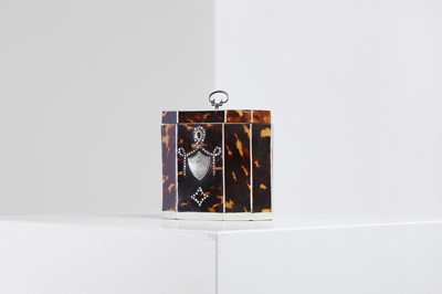Lot 388 - A George III tortoiseshell, ivory and mother-of-pearl inlaid tea caddy
