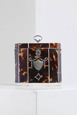 Lot 388 - A George III tortoiseshell, ivory and mother-of-pearl inlaid tea caddy