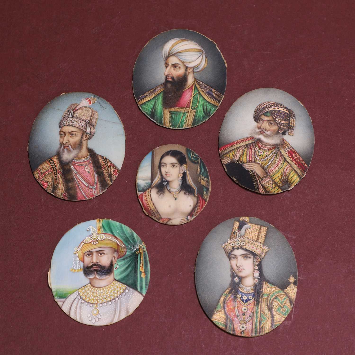 Lot 113 - A group of six Indian painted miniatures on ivory