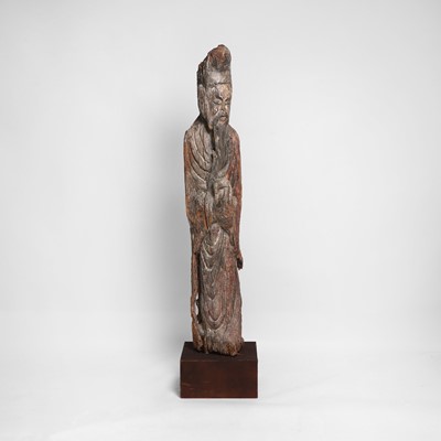 Lot 130 - A Chinese carved wood large standing figure of a bearded sage