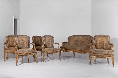 Lot 108 - A Louis XV-style giltwood and gesso salon suite