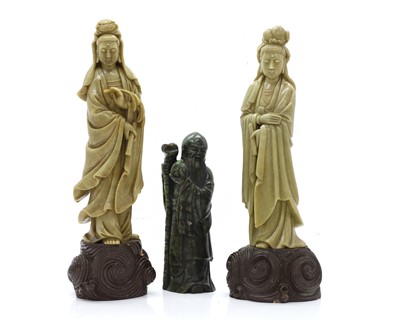 Lot 59 - A pair of soapstone figures of Guanyin