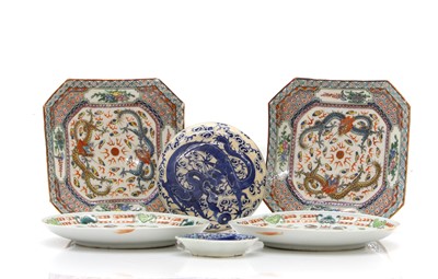 Lot 58 - A pair of Chinese shaped enamelled dishes