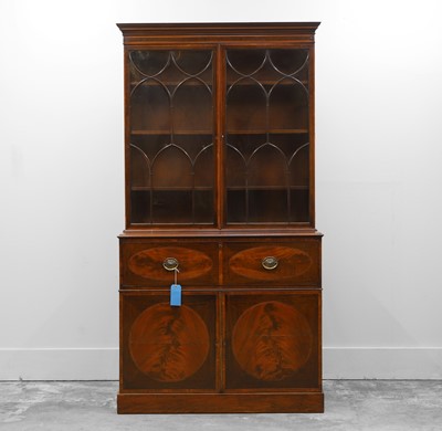 Lot 508 - A George III mahogany and tulipwood banded secretaire bookcase