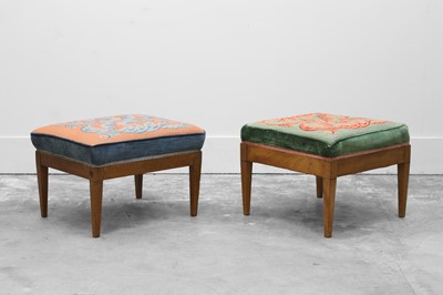 Lot 503 - A near pair of inlaid mahogany stools