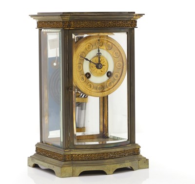 Lot 203 - A French skeleton mantel clock