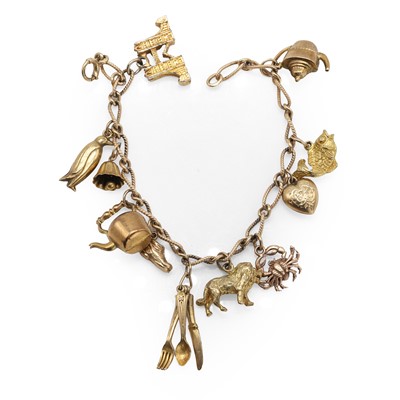 Lot 1259 - A 9ct gold charm bracelet