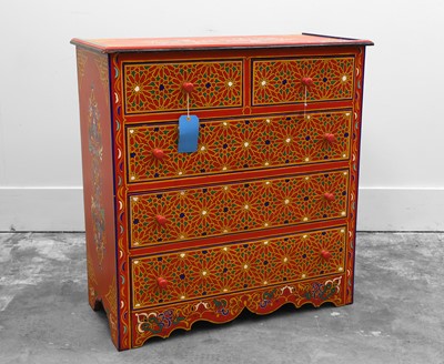 Lot 529 - A Tibetan style polychrome painted chest of drawers