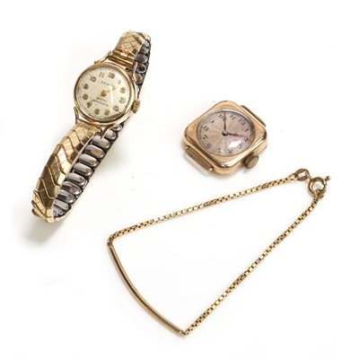 Lot 1232 - A 9ct gold bracelet and two 9ct gold mechanical watches
