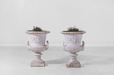 Lot 538 - A pair of painted cast iron campana garden urns