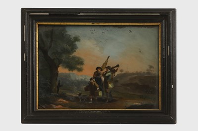Lot 384 - A pair of reverse-painted glass pictures