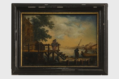 Lot 384 - A pair of reverse-painted glass pictures