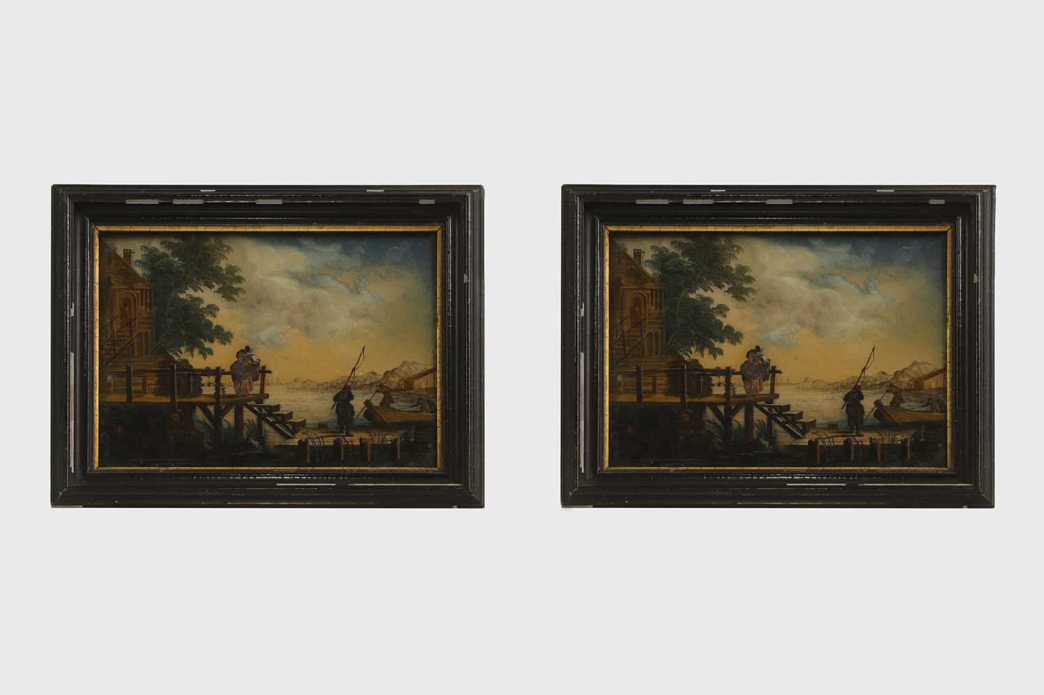 Lot 384 - A pair of reverse-painted glass pictures