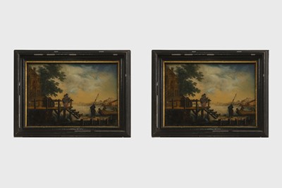 Lot 384 - A pair of reverse-painted glass pictures