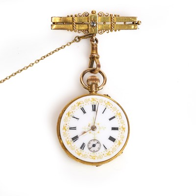 Lot 1295 - A 14ct gold fob watch