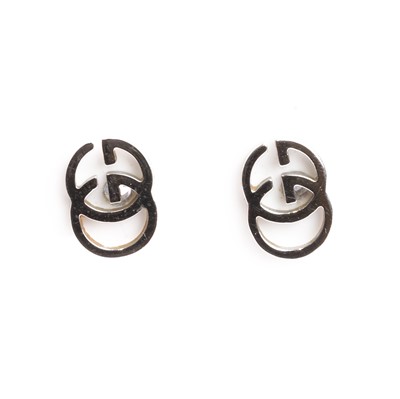 Lot 1112 - A pair of 18ct white gold stud earrings, by Gucci