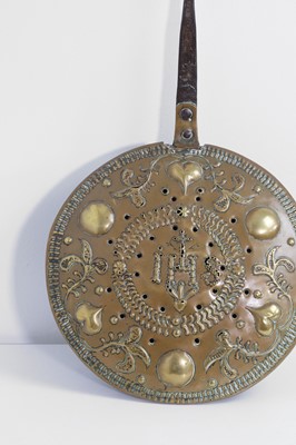 Lot 353 - A brass and iron warming pan