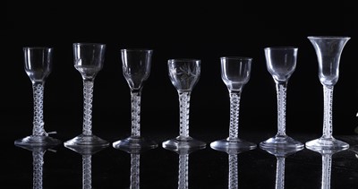 Lot 163 - A group of seven opaque-twist wine glasses
