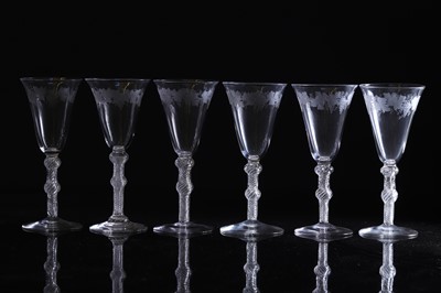 Lot 156 - A set of six Georgian style air-twist wine glasses