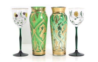 Lot 157 - A pair of Czech iridescent and gilt glass vases