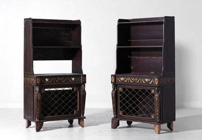 Lot 158 - A pair of Regency style painted wooden waterfall bookcases